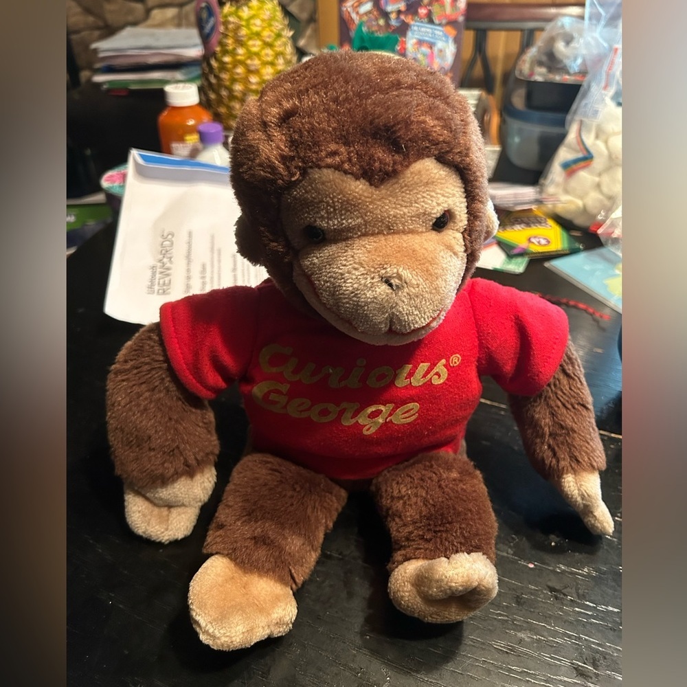 Curious George, in red shirt, vintage, plush ,gund brand